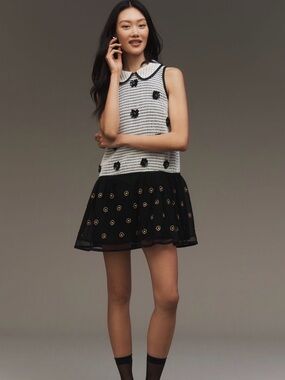 NWT Anthropologie Maeve Sleeveless Drop Waist Embellished Mini Dress